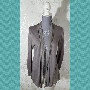 Eileen Fisher Pewter Gray Linen Silk Blend Open Front Cardigan